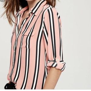 Loft Pink Black White Utility Blouse